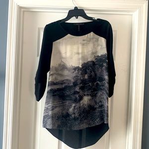 BCBG chiffon long sleeve open back shirt